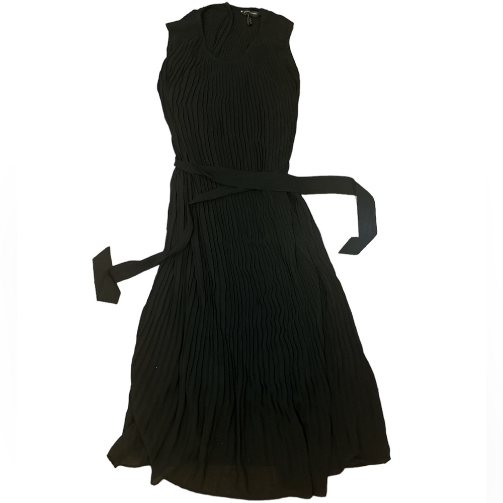 Banana Republic Black Pleated Midi Dress with Waist Tie